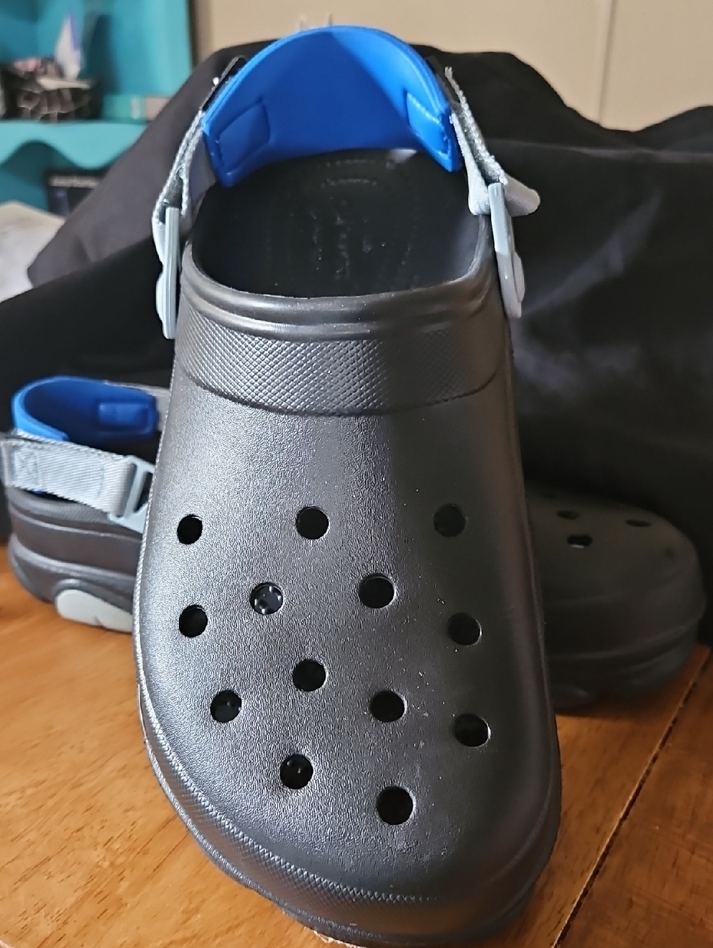 CROCS Mens Black Clog with Blue Heel Accent